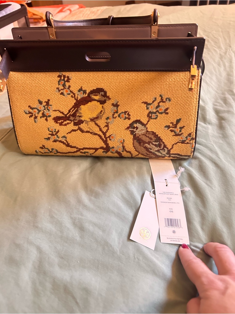 Tory Burch - Women's Yellow Bird Embroidered Top-Handle Bag